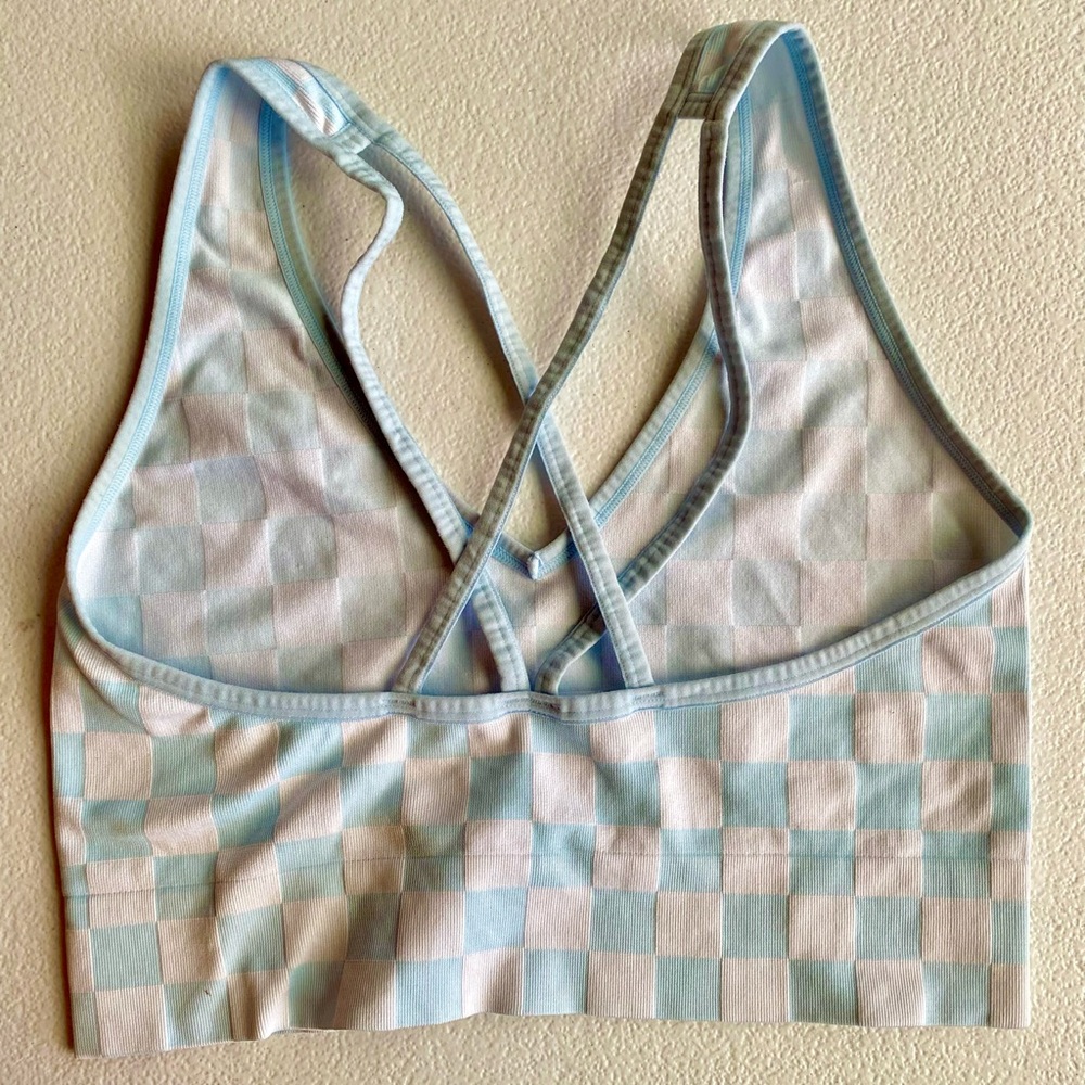 Checkered Double Strap Crossback Bra